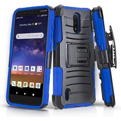 CasemartUSA Phone Case for [Nokia C2 Tennen/Nokia C2 Tava (Cricket Wireless)], [Refined Series][Blue] Shockproof Cover with Built-in Kickstand & Belt Clip Holster for Nokia C2 Tennen / C2 Tava