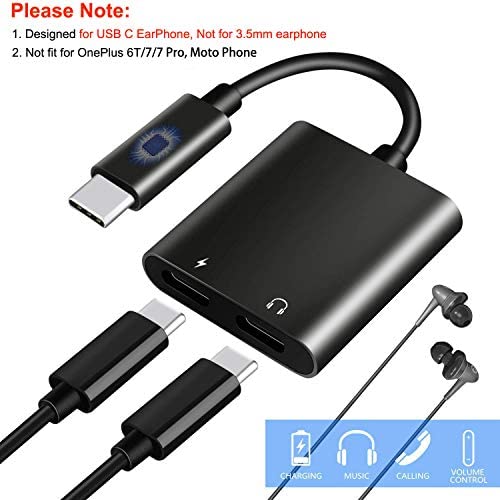 LecLooc USB C Splitter, Dual USB C Audio and Charger Adapter for Pixel 2/2 XL/3 XL/4XL,Galaxy Note 10/10+/S20/20+/20 Ultra, Macbook/iPad Pro, Essential, Huawei Mate 10/20 Pro (Not Fit Moto & OnePlus)