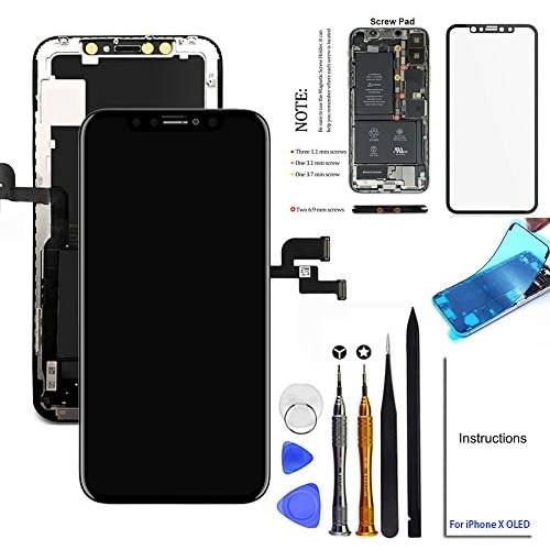 for iPhone X Screen Replacement OLED 5.8 inch [NOT LCD] Touch Screen Display Digitizer Repair Kit Assembly with Complete Repair Tools and Screen Protector