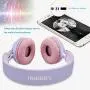 Riwbox WT-7S Bluetooth Headphones Light Up, Foldable Stero Wireless Headset with Microphone and Volume Control for PC/Cell Phones/TV/iPad (Purple)