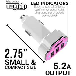 Aduro 4 Port Car Charger Adapter, 12V Fast Car Charger USB Adapter Power Station 5.2A/26W Output (Pink)