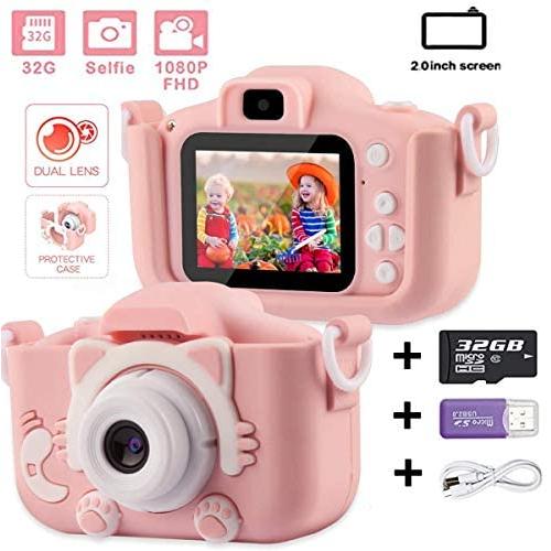 2020 Kids Digital Camera for Girls Boys, HD 2.0 Inches Screen Child Selfie Video Camera Camcorder Toys Gift for 3 4 5 6 7 8 9 10 Years Old Starter Children with Soft Silicone Cute Cat Case, Pink, Blue