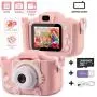 2020 Kids Digital Camera for Girls Boys, HD 2.0 Inches Screen Child Selfie Video Camera Camcorder Toys Gift for 3 4 5 6 7 8 9 10 Years Old Starter Children with Soft Silicone Cute Cat Case, Pink, Blue