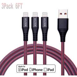 Apple MFi Certified Cord (3Pack 6FT) Extra Long Charging Cord 6 Feet/2M for Apple iPhone 11 Pro max/11/XR/X/8/8 Plus/7/7 Plus/6/6s/Plus/SE/5c/5s/5 iPad Air 2/Mini/Max 2Meter 6Foot Charger Wire