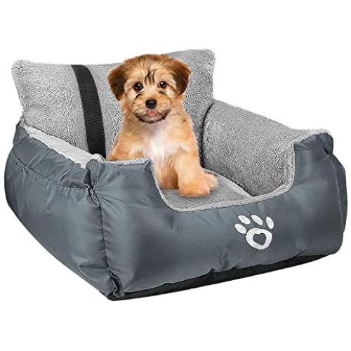 Dog Car Seat,Puppy Booster Seat Dog Travel Car Carrier Bed with Storage Pocket and Clip-on Safety Leash Removable Washable Cover for Small Dog