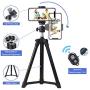 Cell Phone Tripod for Desk, Adjustable Phone Stand with Wireless Bluetooth Remote, Phone Tripod Stand 360°Rotation for All Types of Smartphones