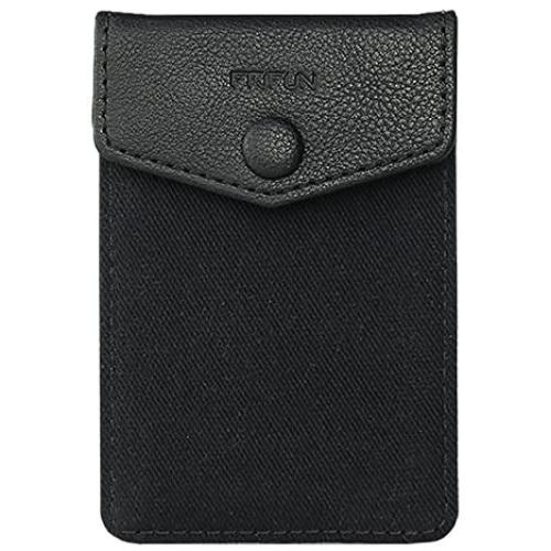 FRIFUN Cell Phone Wallet Ultra-Slim Self Adhesive Credit Card Holder Stick on Wallet Cell Phone Leather Wallet for Smartphones RFID Blocking Sleeve Covers Credit Cards and Cash (Black) …