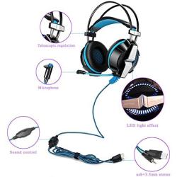 KOTION EACH GS700 3.5mm Gaming Game Headset Headphone Earphone Headband with Mic Stereo Bass LED Light for PS4 PC Computer Laptop Mobile Phones (Blue)