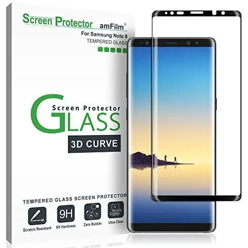 amFilm Glass Screen Protector for Samsung Galaxy Note 8, Full Screen Coverage, 3D Curved Tempered Glass, Dot Matrix with Easy Installation Tray (Black) amFilm Glass Screen Protector for Samsung Galaxy Note 8, Full Screen Coverage, 3D Curved Tempered Glass, Dot Matrix with Easy Installation Tray (Black)