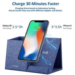 Lecone 10W Fast Wireless Charger with Desk Organizer Qi Certified Fabric Induction Charger Stand Pen Pencil Holder Compatible iPhone Xs MAX/XR/XS/X/8/8 Plus, Samsung S10/S9/S9+/S8/S8+/Note 10, Black