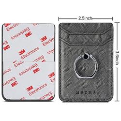 Phone Card Holder with Ring Grip for Back of Phone,Adhesive Stick-on Credit Card Wallet Pocket for iPhone,Android and Smartphones (Metal)