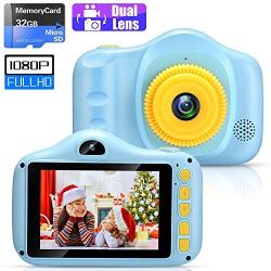 voltenick Kids Camera Toys for Girls Boys 3.5Inch 12M 1080FHD Dual Lens Children Digital Cameras Kids Geat Birthday for Age 3-12 Year Old Girls Boys Toddlers with 32GB SD Card (Blue)