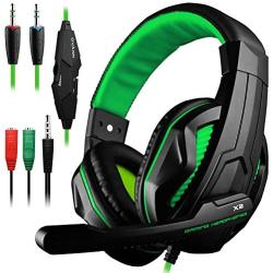 Gaming Headset,DLAND 3.5mm Wired Bass Stereo Noise Isolation Gaming Headphones with Mic for Laptop Computer, Cellphone, PS4 and so on- Volume Control (Black and Green)