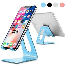 LORERAN Cell Phone Stand, Phone Dock, Phone Holder, Cradle for Smartphone and Tablet, Aluminum Stand Compatible with Samsung iPhone 11 Pro Xs Xs Max Xr X 8 7 6 6s Plus 5 5s 5c - Black (Water-Blue)