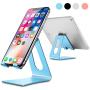 LORERAN Cell Phone Stand, Phone Dock, Phone Holder, Cradle for Smartphone and Tablet, Aluminum Stand Compatible with Samsung iPhone 11 Pro Xs Xs Max Xr X 8 7 6 6s Plus 5 5s 5c - Black (Water-Blue)
