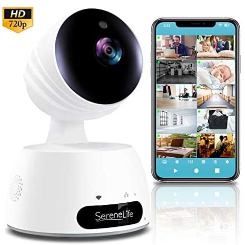 SereneLife Indoor Wireless IP Camera-HD 720p Network Security Surveillance Home Monitoring w/ Motion Detection, Night Vision,PTZ,2 Way Audio, iPhone Android Mobile App-PC WiFi Access- IPCAMHD30,White