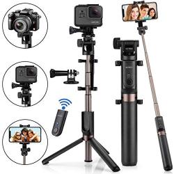 Selfie Stick Bluetooth, 4-in-1 Extendable Selfie Stick Tripod with Wireless Remote Shutter for iPhone 11/Pro Max/XS/Max/XR/X/8/8P/7/7P/6S, Galaxy S10/S9/S9 Plus/S8/S7/ S6/S5/Note 8, Huawei and More