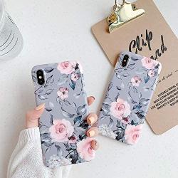 YeLoveHaw iPhone Xs Case for Girls, Flexible Soft Slim Fit Full-Around Protective Cute Shell Phone Case Cover with Purple Floral and Gray Leaves Pattern for iPhone X/XS 5.8 Inch (Pink Flowers)