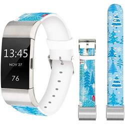 Christmas Bands for Fitbit Charge 3,Jolook Replacement Leather Woman Man Bands Straps for Fitbit Charge 3/Charge 3 SE - Blue Christmas Bands