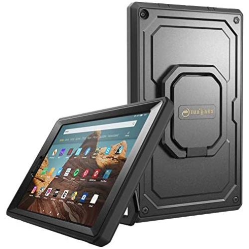 Fintie Case for All-New Amazon Fire HD 10 (7th and 9th Generations, 2017 and 2019 Releases) - [Tuatara Magic Ring] 360 Rotating Multi-Functional Grip Carry Cover w/Built-in Screen Protector, Black