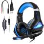TURN RAISE Upgraded 3.5mm Stereo Gaming Headset for PS4, PC, Xbox One Controller, LED Light, Noise Cancelling Over Ear Headphones with Mic, PS4 Headset for Laptop, PC, Tablet, Smartphones (Blue)