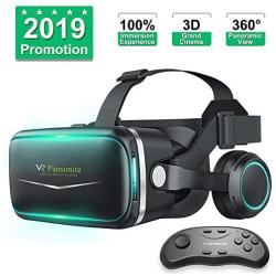 Pansonite Vr Headset with Remote Controller[New Version], 3D Glasses Virtual Reality Headset for VR Games & 3D Movies, Eye Care System for iPhone and Android Smartphones