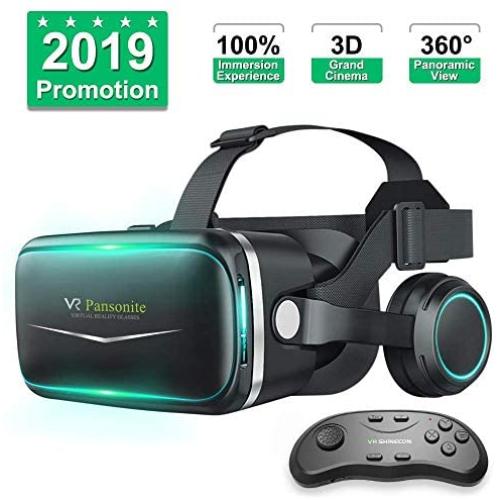 Pansonite Vr Headset with Remote Controller[New Version], 3D Glasses Virtual Reality Headset for VR Games & 3D Movies, Eye Care System for iPhone and Android Smartphones