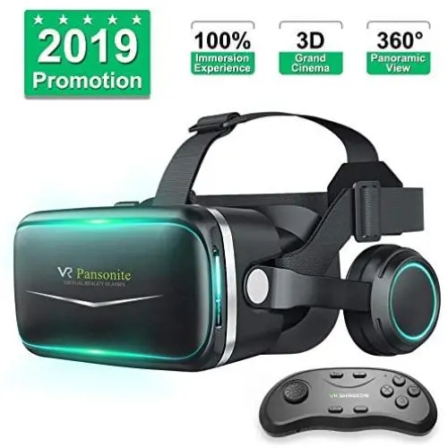 Pansonite Vr Headset with Remote Controller[New Version], 3D Glasses Virtual Reality Headset for VR Games & 3D Movies, Eye Care System for iPhone and Android Smartphones