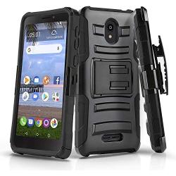 CasemartUSA Phone Case for [Alcatel TCL A1 (A501DL)], [Refined Series][Black] Shockproof Cover with Kickstand & Holster for Alcatel TCL A1 (Tracfone, Simple Mobile, Straight Talk, Total Wireless)