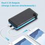 Tranmix Solar Charger 25000mAh Power Bank with 4 Solar Panels Waterproof Battery Pack Phone Charger with Flashlight for iPhone, Samsung and Tablets