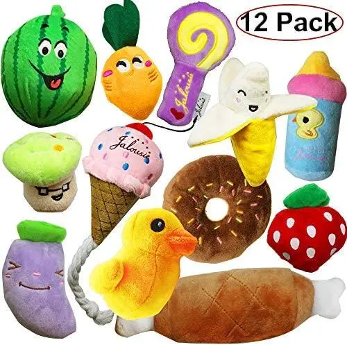 Jalousie 12 Pack Dog Squeaky Toys Cute Pet Plush Toys Stuffed Puppy Chew Toys for Small Medium Dog Puppy Pets - Bulk Dog Toys