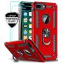 iPhone 8 Plus Case, iPhone 7 Plus Case, iPhone 6 Plus Case with Tempered Glass Screen Protector [2Pack], LeYi Military Grade Phone Case with Rotating Holder Kickstand for Apple iPhone 6s Plus, Red