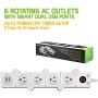 Cellet 4 Outlet Rotating Power Strip, With Timer and ON and Off Button, Dual USB Charging Ports, 5 Foot Cord, for Computers, Smartphones, Tablets, and Other Devices- White