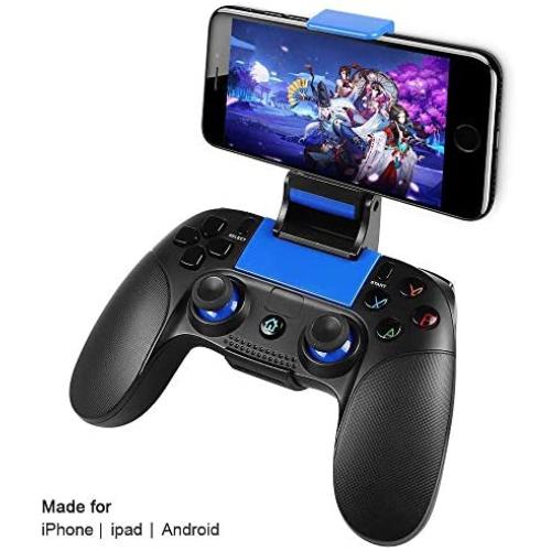 Mobile Wireless Game Controller, PowerLead Gamepad Compatibility for iOS Android iPhone iPad System with Retractable Bracket Support 6-inch Mobile Phone