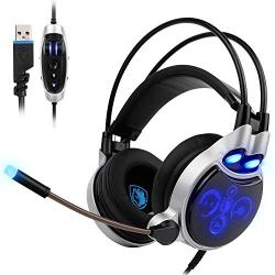 SADES SA908 Physical 7.1 Channel USB Surround Sound Stereo Gaming Headset PC Headsets Over-Ear Gaming Headphones with Microphone LED Light