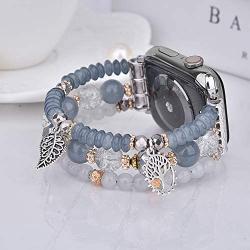 V-MORO Bracelet Compatible with Series 5 Apple Watch Bands 44mm/42mm Women Fashion Handmade Elastic Stretch Beads Strap Replacement for iWatch Series 4/3/2/1 42mm/44mm Girls Blue Pink