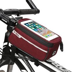 WeTest Bike Front Frame Bag,Bike Phone Mount Bag Touch Screen Phone Case Holder Cycling Top Tube Frame Bag Storage Handlebar Bag for Phone Below 6.8 Inch,Red