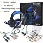 Gaming Headset for Xbox One,PS4,PC,Laptop,Tablet with Mic,Pro Over Ear Headphones,Two Free 3.5mm Y Splitter,Noise Canceling,USB Led Light,Stereo Bass Surround for Kids,Mac,Smartphones