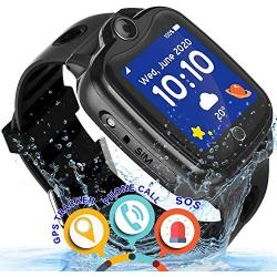 [IP67 Waterproof Phone Watch] Smartwatch for Kids, GPS Tracker with SOS Alarm Clock Game Wrist Smart Watch for Girls Boys Student Children Birthday Toys School Travel Outdoor (Black)