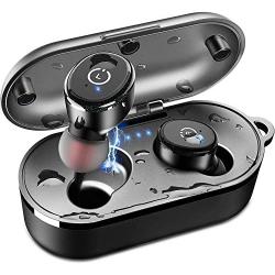 TOZO T10 Bluetooth 5.0 Wireless Earbuds with Wireless Charging Case IPX8 Waterproof TWS Stereo Headphones in Ear Built in Mic Headset Premium Sound with Deep Bass for Sport Black(Renewed)