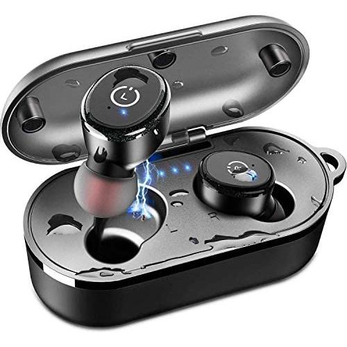 TOZO T10 Bluetooth 5.0 Wireless Earbuds with Wireless Charging Case IPX8 Waterproof TWS Stereo Headphones in Ear Built in Mic Headset Premium Sound with Deep Bass for Sport Black(Renewed)