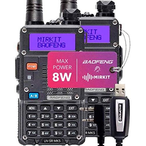 2PCs Baofeng Radios UV-5R MK5 8 Watt MP Max Power 2020 1800 mAh Li-ion Battery with Programming Cable Compatible for Baofeng Two Way Amateur Ham Radio Walkie Talkie, Mirkit Edition