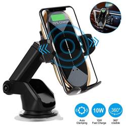 Wireless Car Charger, HonShoop Auto-Clamping 10W 7.5W Fast Charging Car Phone Holder Air Vent Compatible with iPhone X/XR/Xs/Xs Max/8/8 Plus ect(Glod)