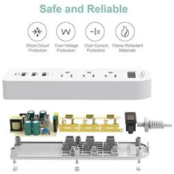 Bototek 2 Pack USB Power Strip with 3 AC Outlets and 3-Port USB Charging Ports,Surge Protector Power Strip with 5 Feet Long Cord for Smartphone Tablets Home,Office & Hotel- White