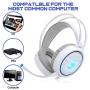 Dland Gaming Headset with Mic and Changeable LED Light for Laptop,Computer, Cellphone, PS4 and Xbox, 3.5mm Wired Noise Isolations Gaming Headphones with Volume Control-White