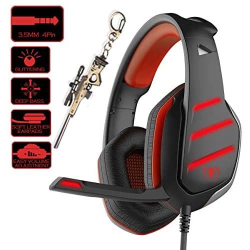 Pro Gaming Headset for PC PS4 Xbox One Surround Sound Over-Ear Headphones with Mic LED Light Bass Surround Soft Memory Earmuffs for Computer Laptop Switch Games Kid’s Boy’s Teen’s Gifts