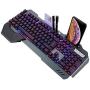 3-color optional keyboard, RGB LED backlight mechanical gaming keyboard, with mobile phone holder, suitable for industrial, office, (Black)