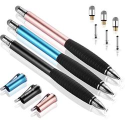 MEKO (2nd Gen)[2 in 1 Precision Series] Universal Disc Stylus Touch Screen Pen for iPhone,iPad,All Other Capacitive Touch Screens Bundle with 6 Replacement Tips,Pack of 3 (Black/Rose Gold/Aqua Blue)