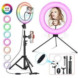 Ring Light with Tripod Stand and Phone Holder,Uhans Cell Phone Tripod with 10 Inch RGB LED Colors Circle Light for Makeup Photography Video Shooting TIK Tok Lights Compatible with Almost Smartphone