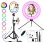 Ring Light with Tripod Stand and Phone Holder,Uhans Cell Phone Tripod with 10 Inch RGB LED Colors Circle Light for Makeup Photography Video Shooting TIK Tok Lights Compatible with Almost Smartphone